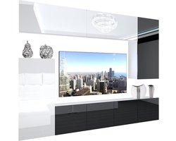 BELINI Wandmeubel NEX 8 - TV-Wandkast Set met LED-Verlichting Wit / Zwart - Hoogglans Fronten