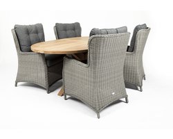 Belito® Milou Tuinset 6 persoons Ovaal - Ovale Teakhouten tuintafel 200cm - Wicker lounge tuinstoel - Weerbestendig - Exclusief - 2 Jaar Garantie