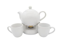 Bella Fiore Porseleinen Theepot met Warmer – 1L Theeset met 2 Witte Mokken – Luxe Geschenkdoos voor Theeliefhebbers