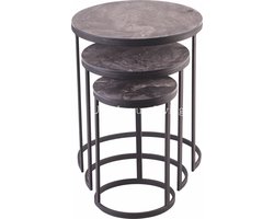 BELLA Metal Bijzettafel Set van 3 - Zwart/Marmer
