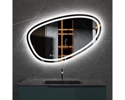 Bella Mirror Badkamer Spiegel asymmetrisch 100cm breed en 65cm hoog LED & Anti-condens - Instelbare lichtkleur - dimbaar - voorzien van touchknoppen