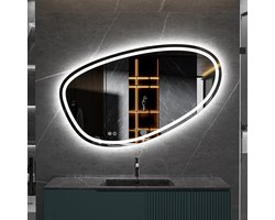 Bella Mirror Badkamer Spiegel asymmetrisch 120cm breed en 75cm hoog LED & Anti-condens - Instelbare lichtkleur - dimbaar - voorzien van touchknoppen