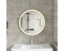 Bella Mirror Smart Badkamerspiegel met LED Verlichting & Verwarming – Wandspiegel Rond – Anti Condens Douchespiegel - Gouden frame - 60CM
