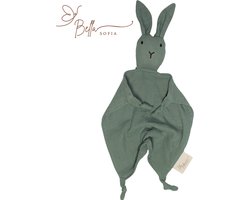 Bella Sofia® - Soof het knuffelkonijn – groen knuffeldoekje - biologisch katoen – hydrofiel - knuffeldoekjes – baby cadeau – kraamcadeaus – babyshower cadeau – baby speelgoed – speendoekjes - sinterklaas cadeautjes - kerst cadeau