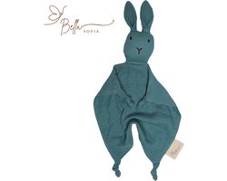 Bella Sofia® - Soof het Knuffelkonijn – Knuffeldoekje Blauw – Biologisch Katoenen Hydrofiel Speendoekje – Perfect Kraamcadeau – Babyshower Cadeau – Veilig Baby Speelgoed
