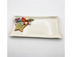 BellaCeramics 004 | bord snoep | servetbord medium vierkant | kerstmis - sinterklaas | Italië - Italiaans keramiek servies 24,5 x 16 cm H 2 cm