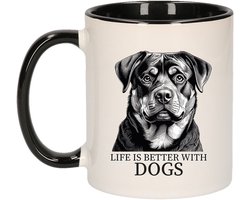 Bellatio Decorations BD Cadeau mok honden liefhebbers - Rottweiler - zwart oor - pentekening - keramiek - 300 ml