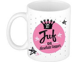 Bellatio Decorations Cadeau koffiemok voor juf/lerares - topper - verjaardag/einde schooljaar kado