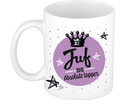Bellatio Decorations Cadeau koffiemok voor juf/lerares - topper - verjaardag/einde schooljaar kado