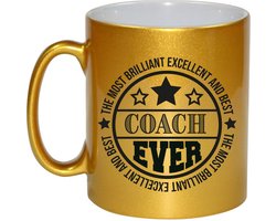 Bellatio Decorations Cadeau koffie/thee mok voor coach/trainer - beste coach - goud - 300 ml