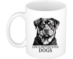 Bellatio Decorations Cadeau mok honden liefhebbers - Rottweiler - wit - pentekening - keramiek - 300 ml