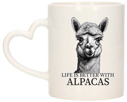 Bellatio Decorations Cadeau mok voor boerderij dieren fans - alpaca - hartjes oor - keramiek - 300 ml