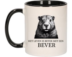 Bellatio Decorations Cadeau mok voor de familie Bever - het leven is beter met - zwart - keramiek - 300 ml