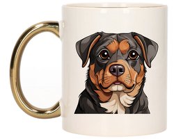 Bellatio Decorations Cadeau mok voor honden liefhebbers - Rotweiler - goud - Cartoon - keramiek - 300 ml