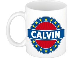 Bellatio Decorations - Calvin voornaam - koffiemok - beker - wit/blauw - 300 ml - Cadeau - Heren - Collega - Vaderdag - Verjaardag