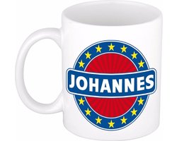 Bellatio Decorations - Johannes voornaam - koffiemok - beker - wit/blauw - 300 ml - Cadeau - Heren - Collega - Vaderdag - Verjaardag