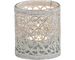 Bellatio decorations Kaarshouder - zilver - antiek look - 8x8 cm - Woonaccessoires/woondecoraties kaarsenhouders