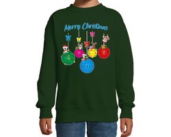 Bellatio Decorations Kersttrui/sweater voor jongens/meisjes - groen - rendiertjes - Merry Christmas 134/146