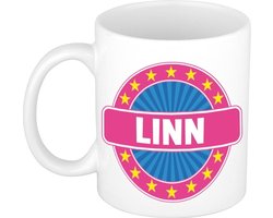 Bellatio Decorations - Linn voornaam - koffiemok - beker - wit/roze - 300 ml - Cadeau - Dames - Collega - Moederdag - Verjaardag