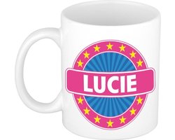Bellatio Decorations - Lucie voornaam - koffiemok - beker - wit/roze - 300 ml - Cadeau - Dames - Collega - Moederdag - Verjaardag
