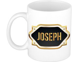 Bellatio Decorations Naam cadeau mok - heren - Joseph - gouden embleem - 300 ml - meester - bedankje - afscheid