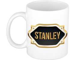 Bellatio Decorations Naam cadeau mok - heren - Stanley - gouden embleem - 300 ml - meester - bedankje - afscheid