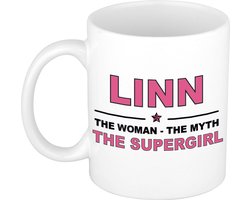 Bellatio Decorations naam cadeau mok - Linn - Woman Myth Supergirl - koffiemok - 300 ml - collega - moederdag