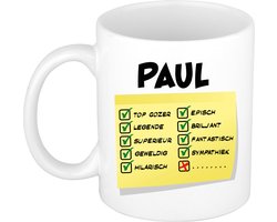 Bellatio Decorations Naam mok Paul - wit - top gozer - keramiek - 300 ml - cadeau collega beker