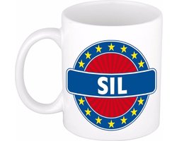 Bellatio Decorations - Sil voornaam - koffiemok - beker - wit/blauw - 300 ml - Cadeau - Heren - Collega - Vaderdag - Verjaardag