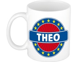 Bellatio Decorations - Theo voornaam - koffiemok - beker - wit/blauw - 300 ml - Cadeau - Heren - Collega - Vaderdag - Verjaardag