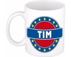 Bellatio Decorations - Tim voornaam - koffiemok - beker - wit/blauw - 300 ml - Cadeau - Heren - Collega - Vaderdag - Verjaardag