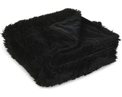 Bellatio Decorations Vachtdeken Fleece bankdeken of plaid - zwart - polyester - 130 x 170 cm - Fluffy stof - Harige vezels
