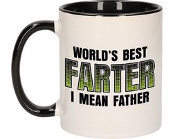 Bellatio Decorations vaderdag cadeau mok - zwart/wit - 300 ml - worlds best farter - Cadeau mokken
