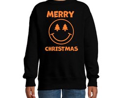 Bellatio Decorations voor Kersttrui jongens/meisjes - Merry Christmas - zwart - glitter oranje 134/146