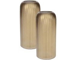 Bellatio Design Bloemenvaas - 2x - metallic goud - glas - D10 x H25 cm - vaas