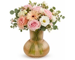 Bellatio Design Bloemenvaas Bubbles - transparant amber geel glas - D20 x H22 cm - vazen
