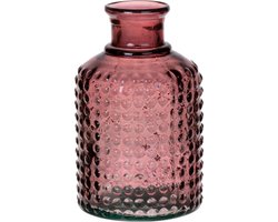 Bellatio Design Bloemenvaas - paars relief transparant glas - D12 x H20 cm - vaas
