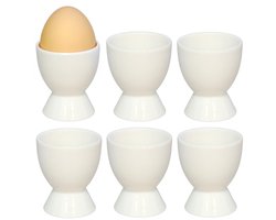 Bellatio Design Eierdopjes Basic - set van 6x - wit - porselein - 5 x 6 cm - voor ontbijt/brunch/pasen