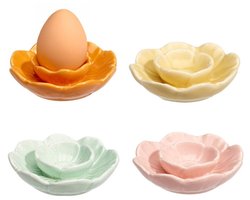 Bellatio Design Eierdopjes Bloem - set van 8x - multi kleuren - porselein - 9 x 2 cm - voor ontbijt/brunch/pasen
