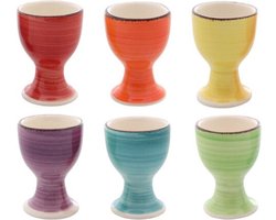 Bellatio Design Eierdopjes Bright Colour - set van 6 - multi kleuren - keramiek - 7x5 cm - voor ontbijt/brunch/Pasen