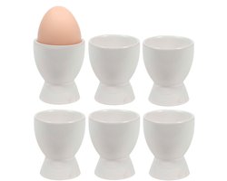 Bellatio Design Eierdopjes Bright White - set van 6x - wit - keramiek - 8x6 cm - voor ontbijt/brunch/pasen