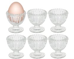 Bellatio Design Eierdopjes Cristal - set van 6x - wit - glas - 5 x 6 cm - voor ontbijt/brunch/pasen