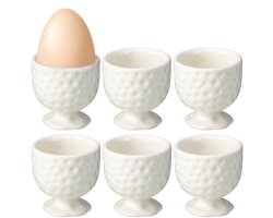 Bellatio Design Eierdopjes Dots - set van 6x - wit - keramiek - 5 x 5 cm - voor ontbijt/brunch/pasen