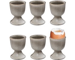 Bellatio Design Eierdopjes Glaze - set van 12x - keramiek - taupe - 5 x 7 cm - voor ontbijt/brunch/pasen