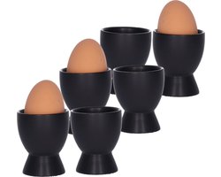 Bellatio Design Eierdopjes Paint it Black - set van 12x - zwart - keramiek - 8 x 6 cm - voor ontbijt/brunch/pasen