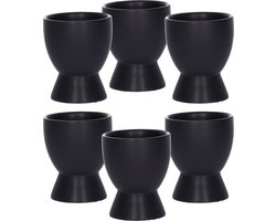 Bellatio Design Eierdopjes Paint it Black - set van 6x - zwart - keramiek - 8x6 cm - voor ontbijt/brunch/pasen