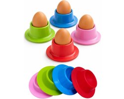 Bellatio Design Eierdopjes Rubber - set van 8x - multi kleuren - porselein - 9 x 2 cm - voor ontbijt/brunch/pasen