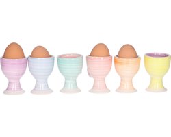 Bellatio Design Eierdopjes Soft Pastel - set van 6x - multi kleuren - keramiek - 7x5 cm - voor ontbijt/brunch/pasen