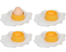 Bellatio Design Eierdopjes Spiegelei - set van 4 - eitjes - kunststof - 9 x 2 cm - voor ontbijt/brunch/pasen