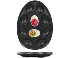 Bellatio Design Eierschaal - zwart - serveerschaal voor gevulde eieren - keramiek - 26 x 19 cm - hapjes schaal